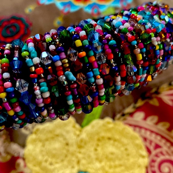 Vintage Gorgeous Sparkling Beads Suede Black Lining Headband Never Used - Picture 7 of 16